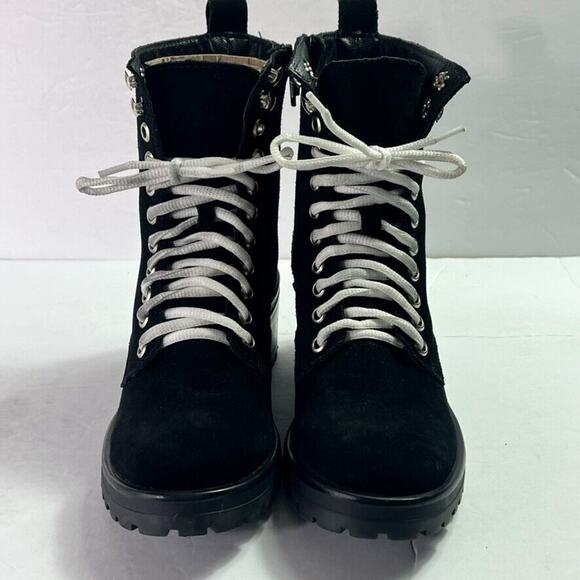 Steve Madden Boots Bootie Womens Sz 5.5 Black Gloat Suede Zip Laces Ankle - Picture 2 of 12